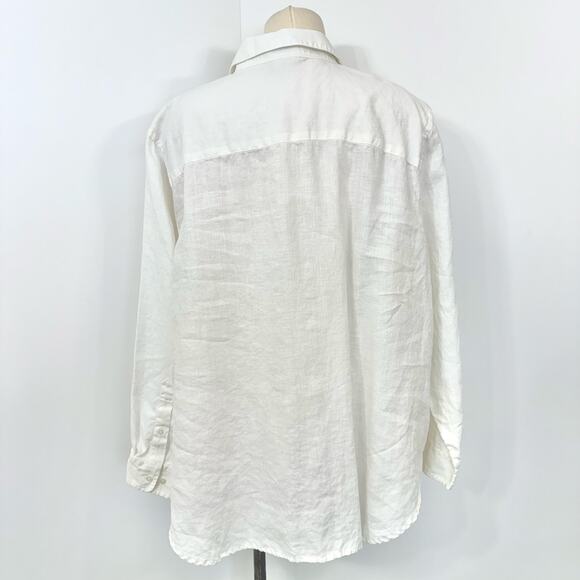 Lauren Ralph Lauren Linen Button-Down Shirt Embroidered Floral Top Blouse 3X - Picture 6 of 10